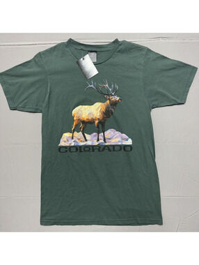 Prairie Mountain Mens Colorado Elk Graphic Cotton T-Shirt Adult S Green Nature